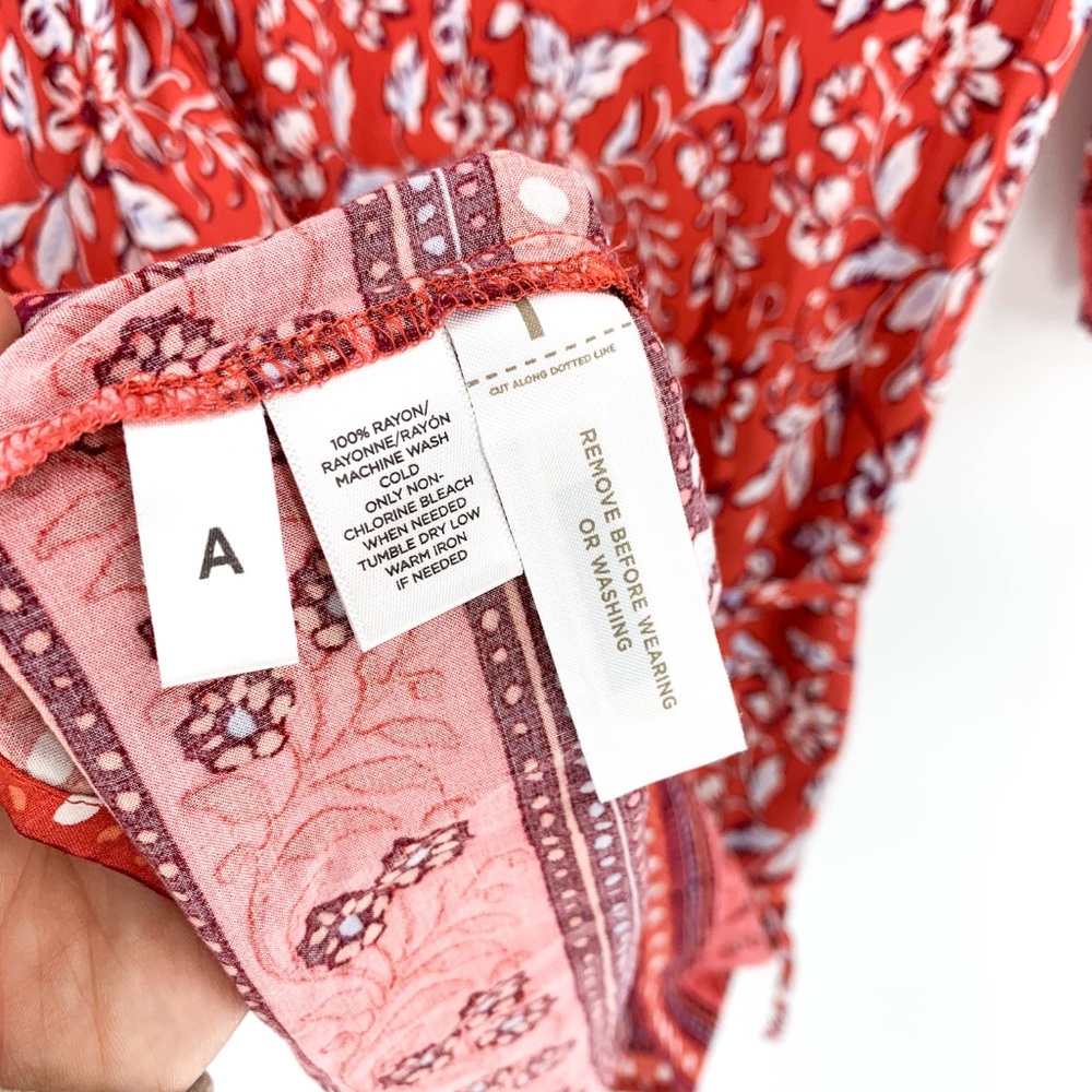 Loft Red Floral Long Sleeve Tie Waist Dress - Picture 7 of 7